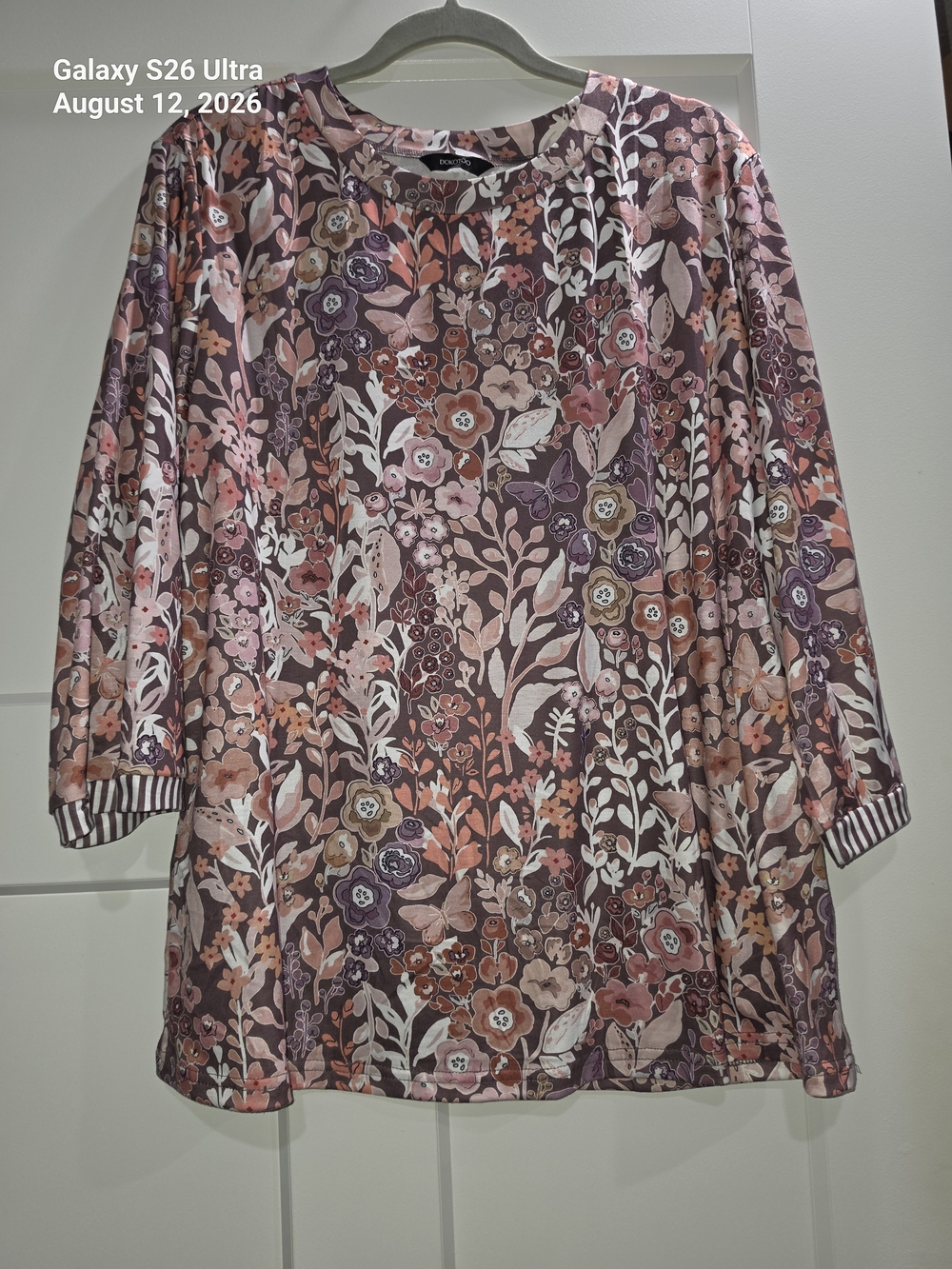 Floral Print Long-Sleeve Tunic Top - Pink/Mauve